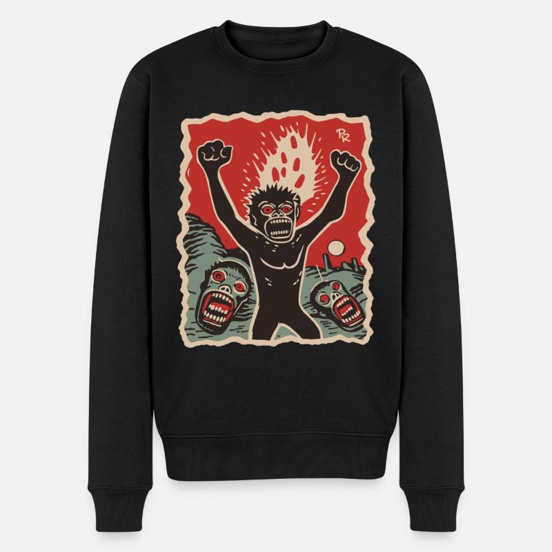 Prähistorische Primaten und Armageddon - Männer Premium Bio Pullover - Schwarz