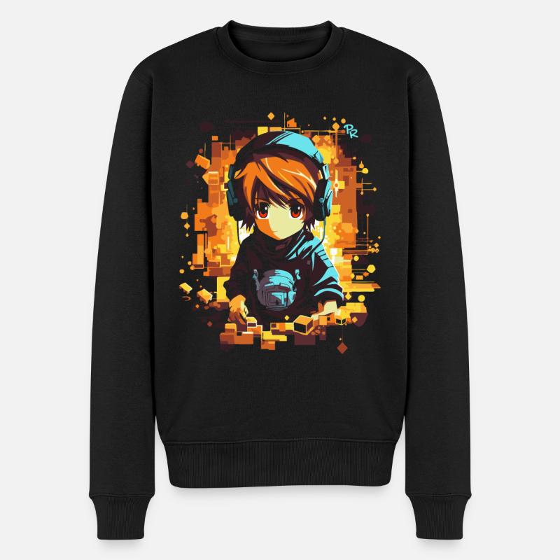 Anime Manga Gaming Kopfhörer Junge - Männer Premium Bio Pullover - Schwarz