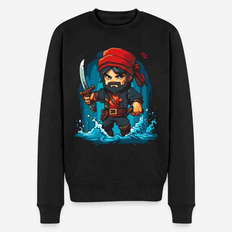 Kleiner niedlicher Pixel-Pirat - Männer Premium Bio Pullover - Schwarz