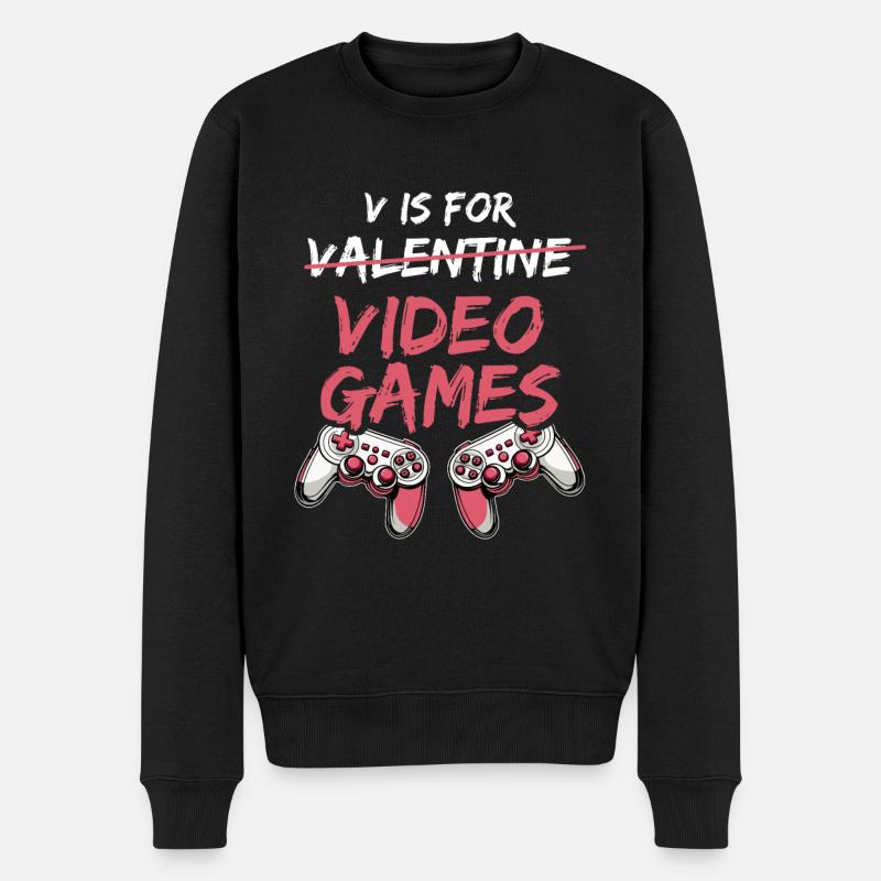 V is for Valentine Video Games - Valentinstag - Männer Premium Bio Pullover - Schwarz