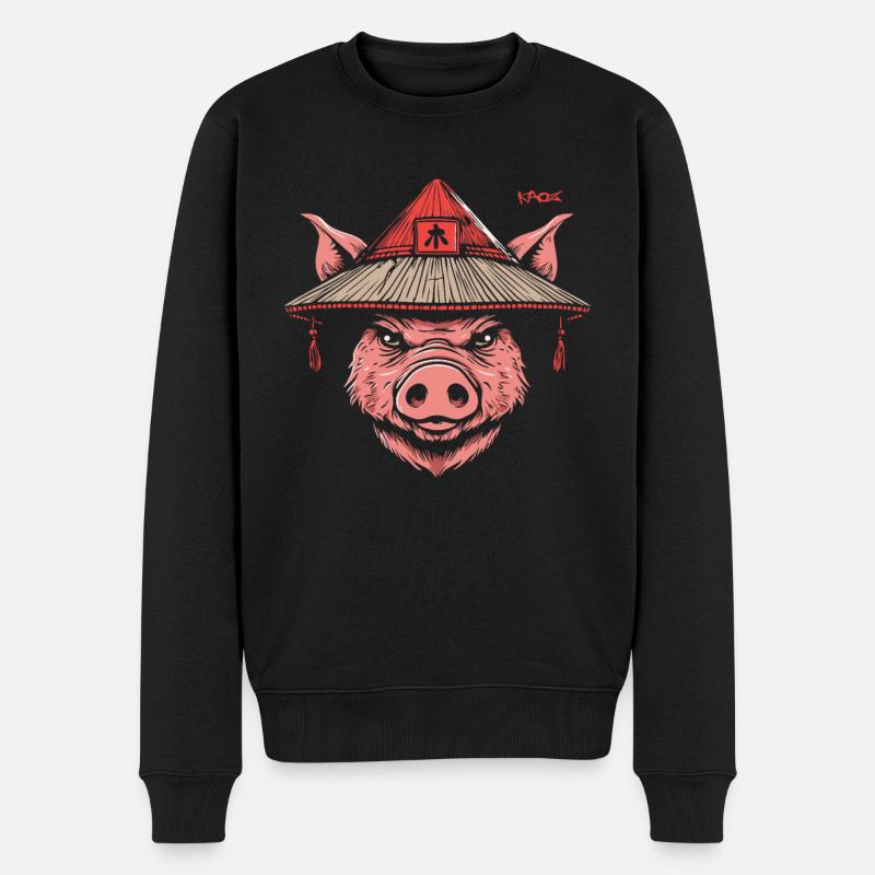 Asiatischer Bauer, ein Schwein - Männer Premium Bio Pullover - Schwarz