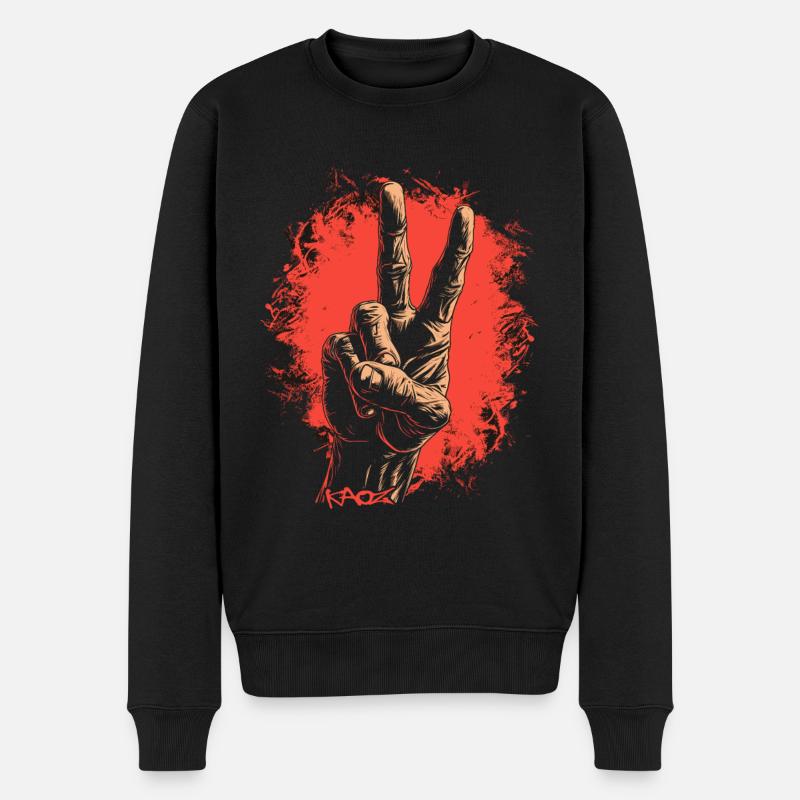 Frieden Hand - Männer Premium Bio Pullover - Schwarz