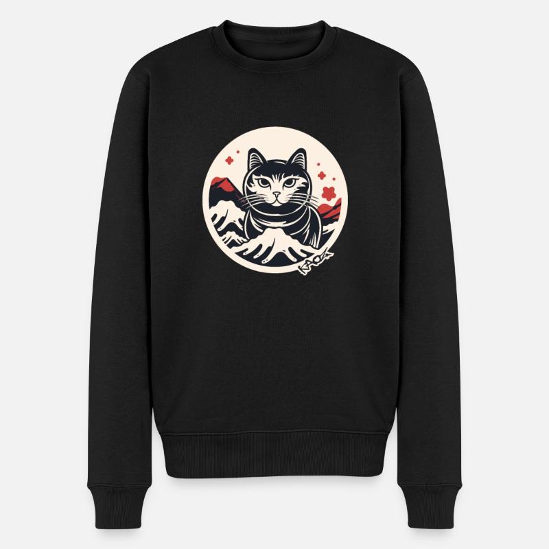 Japan Berg Fuji Katze - Männer Premium Bio Pullover - Schwarz