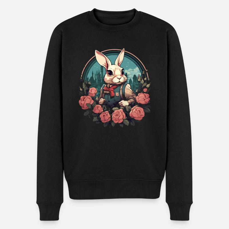 Lapin avec des roses - Pull Premium bio Homme - noir