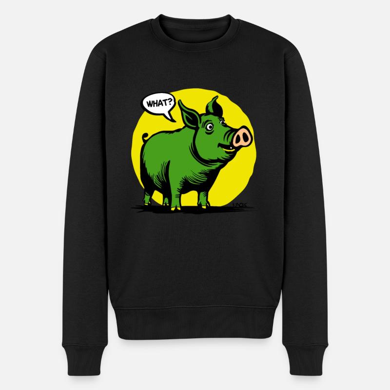 Gelbes und grünes lustiges Schwein, was? - Männer Premium Bio Pullover - Schwarz