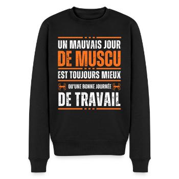 Un mauvais jour de muscu Idée cadeau - Pull Premium bio Homme - noir - Devant - Nico (187cm)