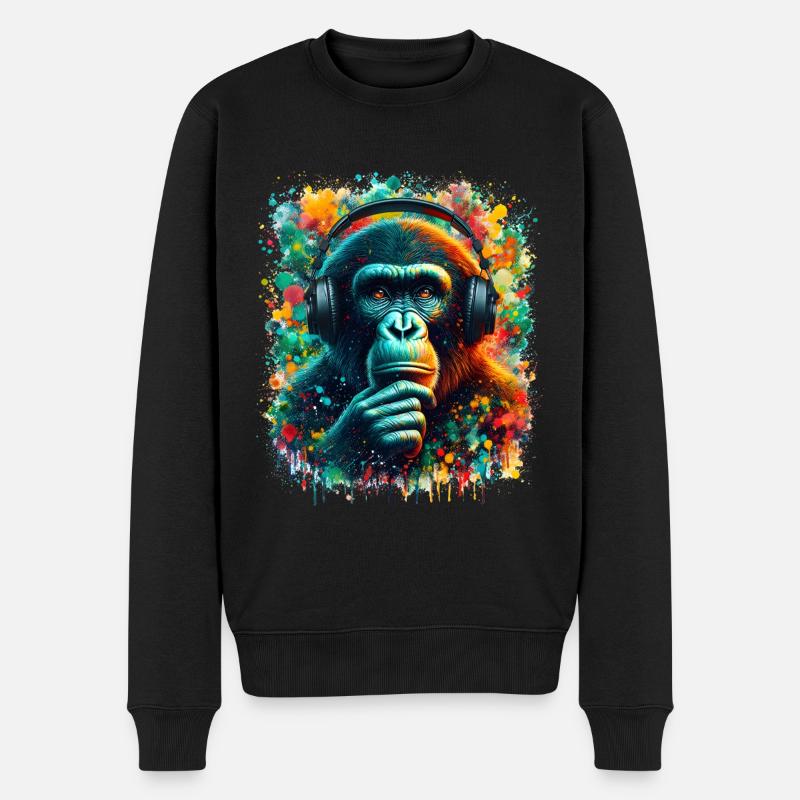 Banksy DJ Monkey Thinker - Männer Premium Bio Pullover - Schwarz