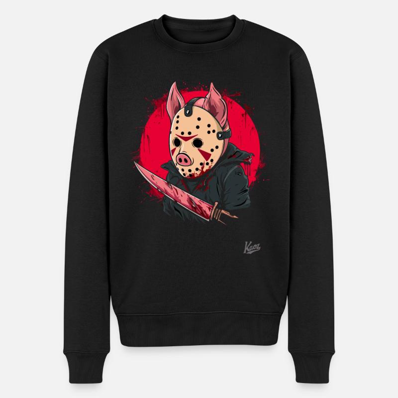 Lustiges Schlitzer-Horror-Schwein - Männer Premium Bio Pullover - Schwarz
