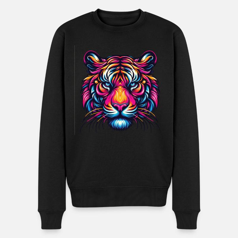 Tiger Gesicht, Bunte Tierkunst, Tiger - Männer Premium Bio Pullover - Schwarz