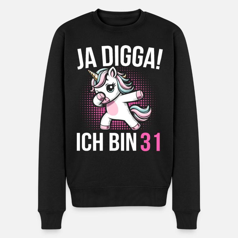 31. Geburtstag Frauen Einhorn Geschenk - Männer Premium Bio Pullover - Schwarz