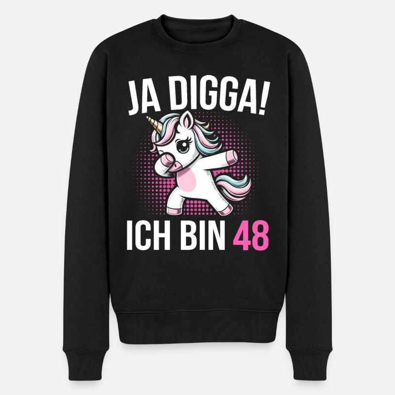 48. Geburtstag Frauen Einhorn Geschenk - Männer Premium Bio Pullover - Schwarz