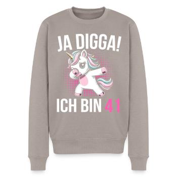 41. Geburtstag Frauen Einhorn Geschenk - Männer Premium Bio Pullover - Taupe - Vorne - Nico (187cm)