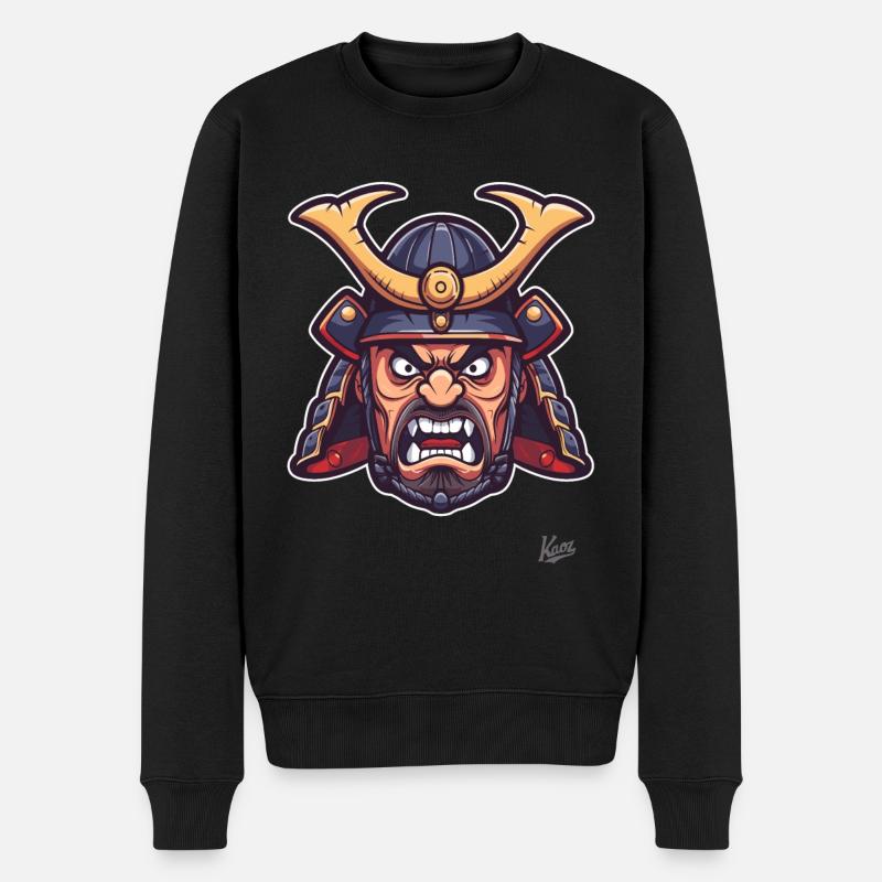 Wütender japanischer Edo-Samurai-Shogun - Männer Premium Bio Pullover - Schwarz