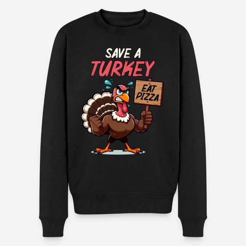 Truthahn Spruch Pizza - Männer Premium Bio Pullover - Schwarz