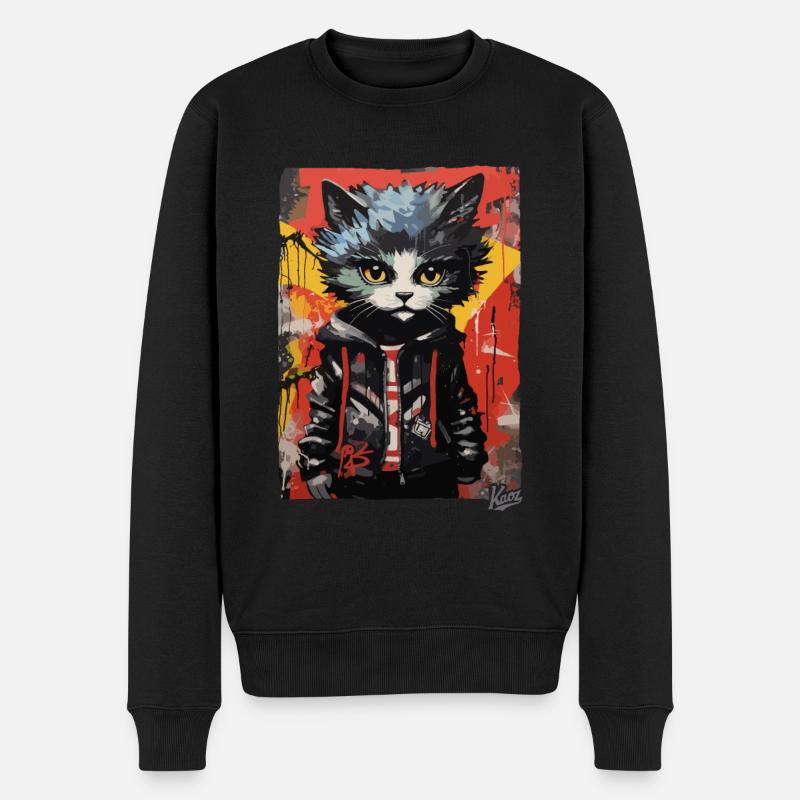 Street-Art Graffiti Mode-Katze - Männer Premium Bio Pullover - Schwarz