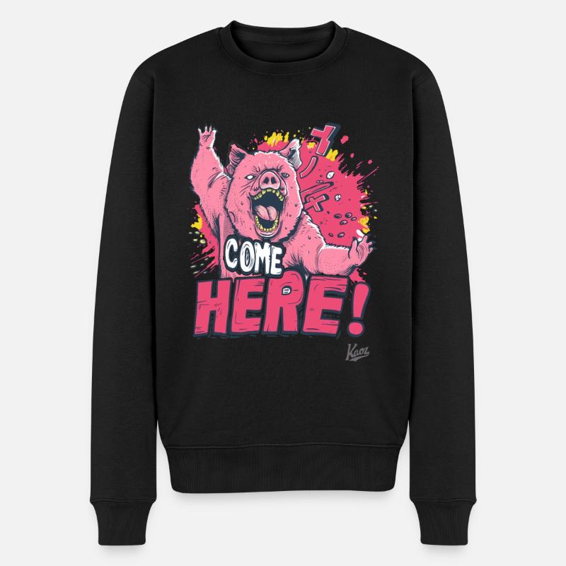 Wütender Bären-Schwein-Kampf: Komm her! - Männer Premium Bio Pullover - Schwarz
