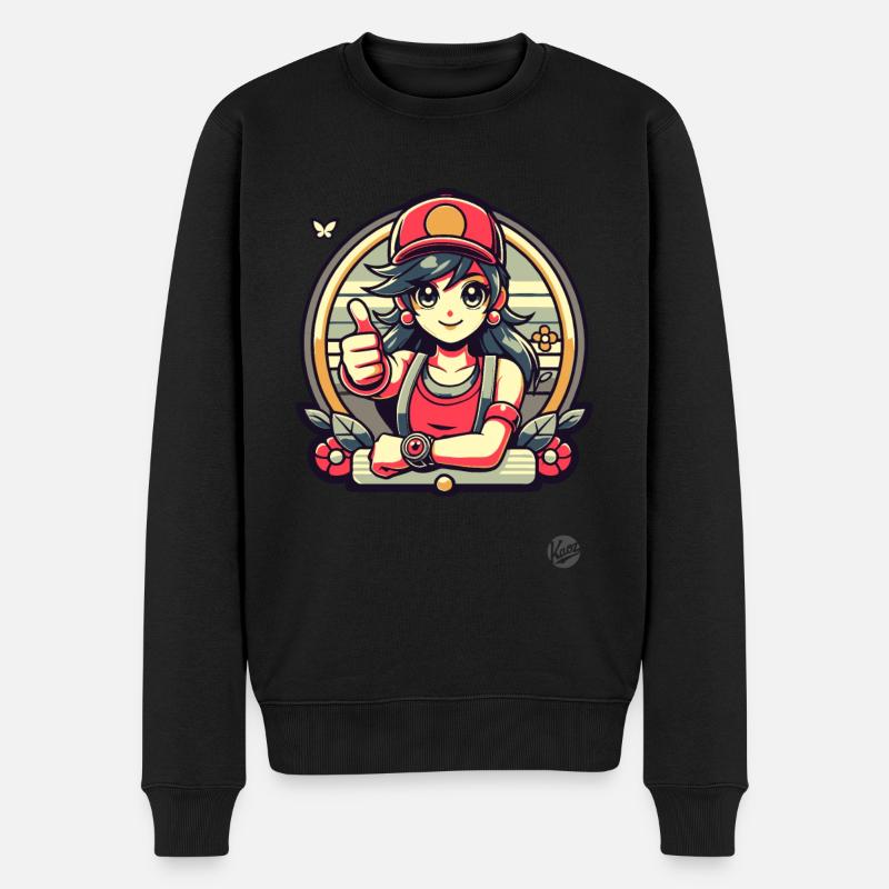Daumen hoch Cartoon-Mädchen - Männer Premium Bio Pullover - Schwarz
