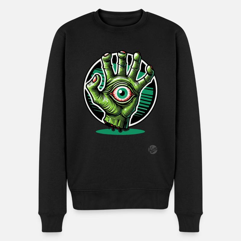 Grüne Zombie-Mutanten-Hand mit Auge - Männer Premium Bio Pullover - Schwarz