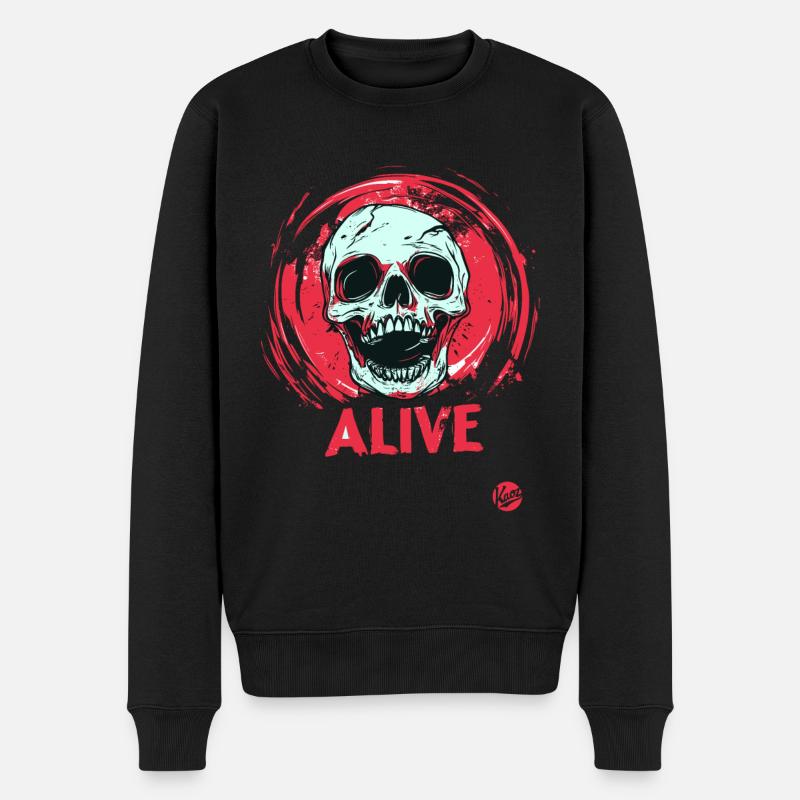 Lebendiger Totenkopf - Männer Premium Bio Pullover - Schwarz