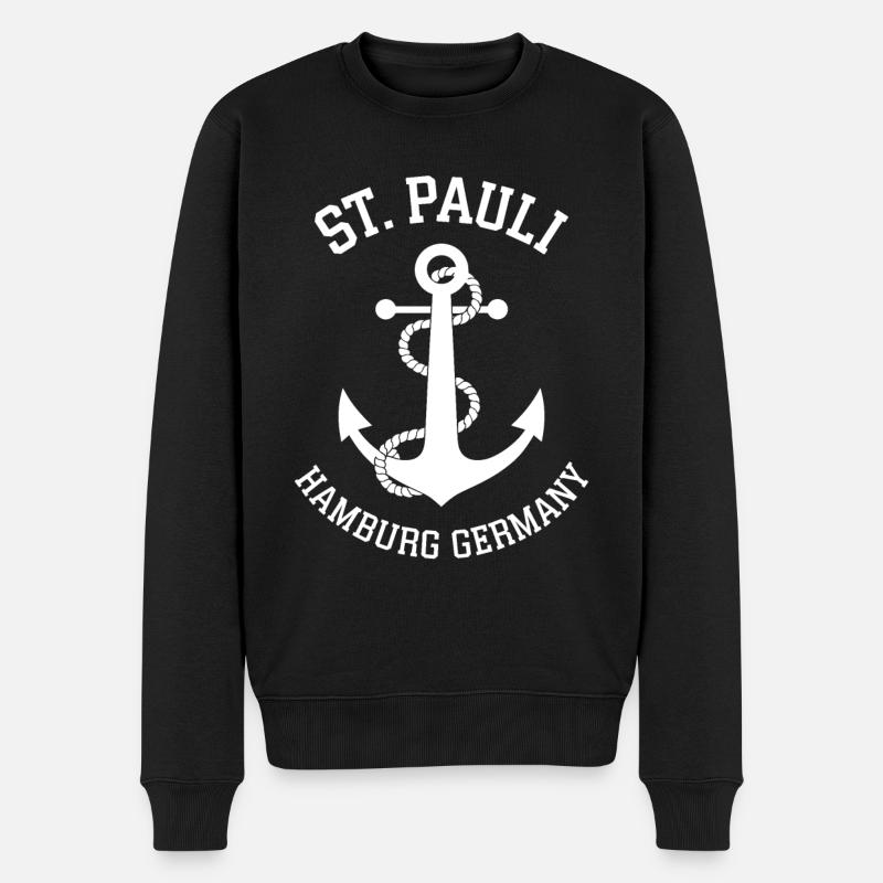 St. Pauli Hamburg Anker Reeperbahn - Männer Premium Bio Pullover - Schwarz