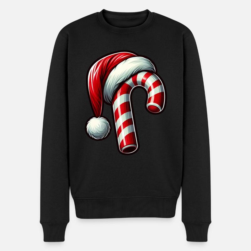 Canne de Noël avec chapeau - Pull Premium bio Homme - noir