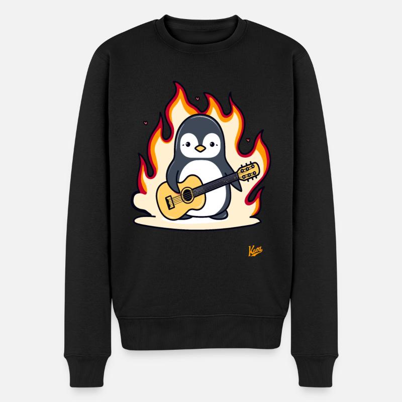 Musik-Gitarre-Pinguin - Männer Premium Bio Pullover - Schwarz