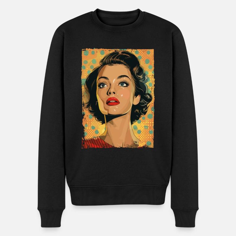 Klassische Retro Pop-Kunst Frau - Männer Premium Bio Pullover - Schwarz