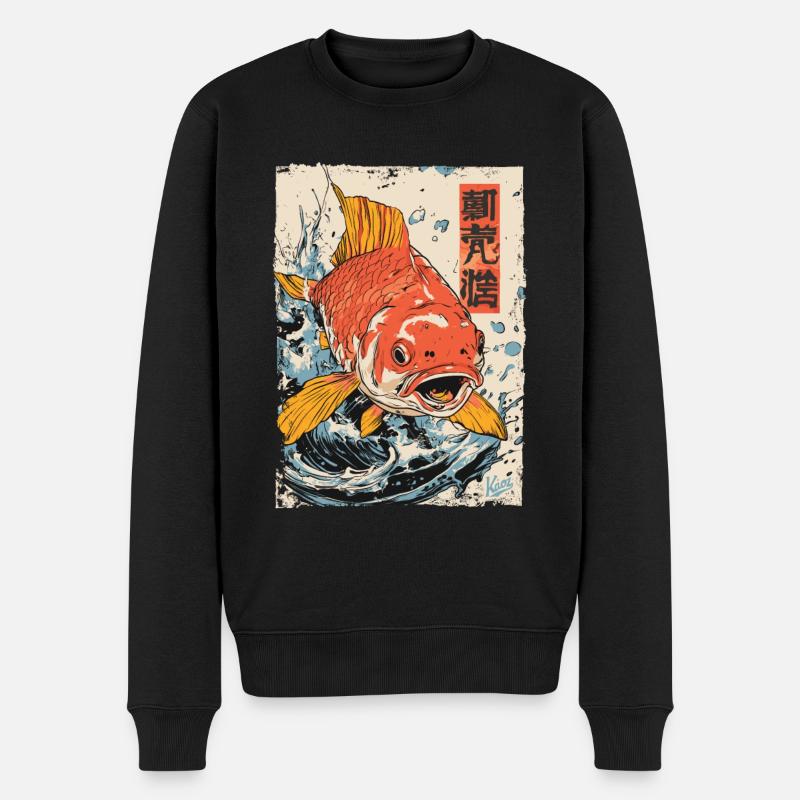 Japanischer Koi-Fisch - Männer Premium Bio Pullover - Schwarz