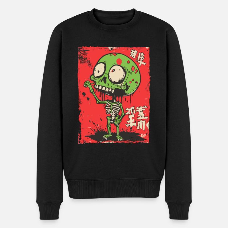 Niedliches Grünes Zombie-Skelett - Männer Premium Bio Pullover - Schwarz