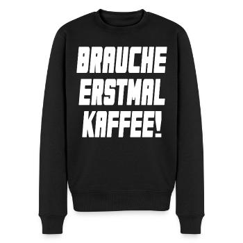 Brauche erstmal Kaffee, weiss - Männer Premium Bio Pullover - Schwarz - Vorne - Nico (187cm)