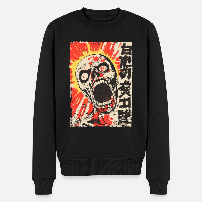 Schreiender japanischer Totenkopf - Männer Premium Bio Pullover - Schwarz