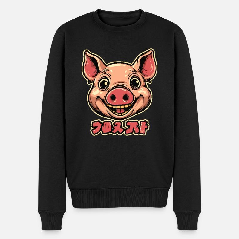 Fröhliches Schwein - Männer Premium Bio Pullover - Schwarz