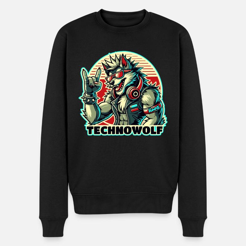 Techno-Wolf : Rythmes de musique électronique - Pull Premium bio Homme - noir