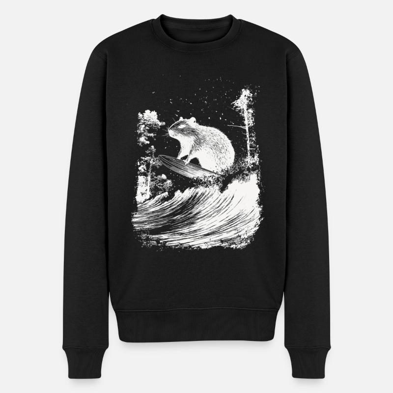 Capybara Carpincho Tier Japanische Surfwelle - Männer Premium Bio Pullover - Schwarz