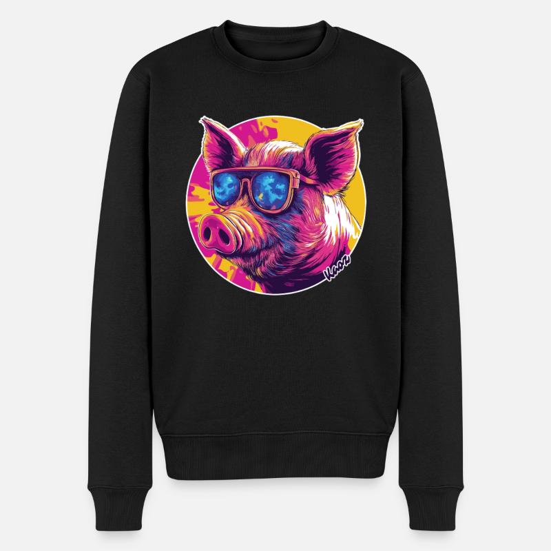 Cooles Schwein mit Sonnenbrille - Männer Premium Bio Pullover - Schwarz