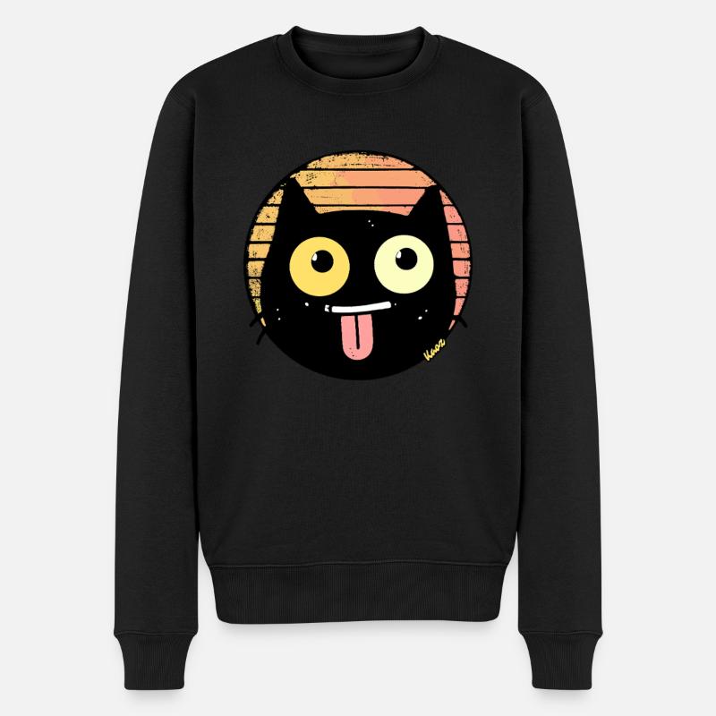 Freche Retro Katze - Männer Premium Bio Pullover - Schwarz