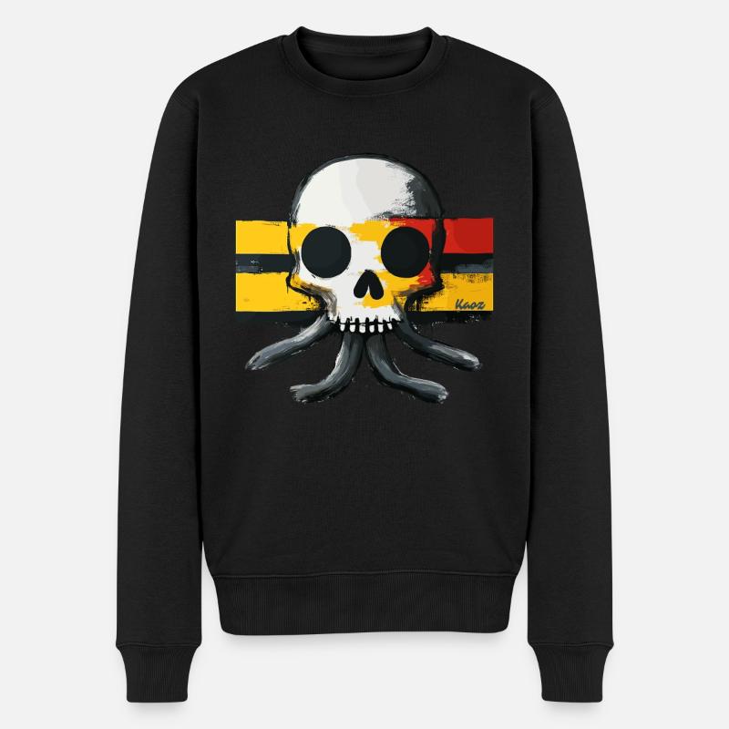 Crâne avec tentacules et drapeau - Pull Premium bio Homme - noir
