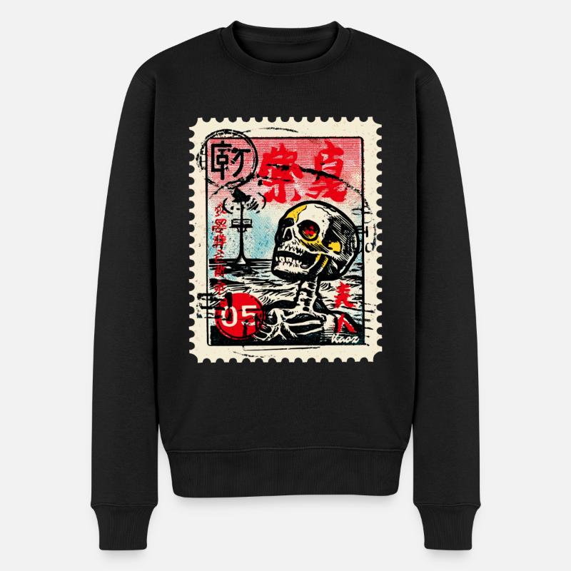 Crâne sur un timbre-poste japonais - Pull Premium bio Homme - noir