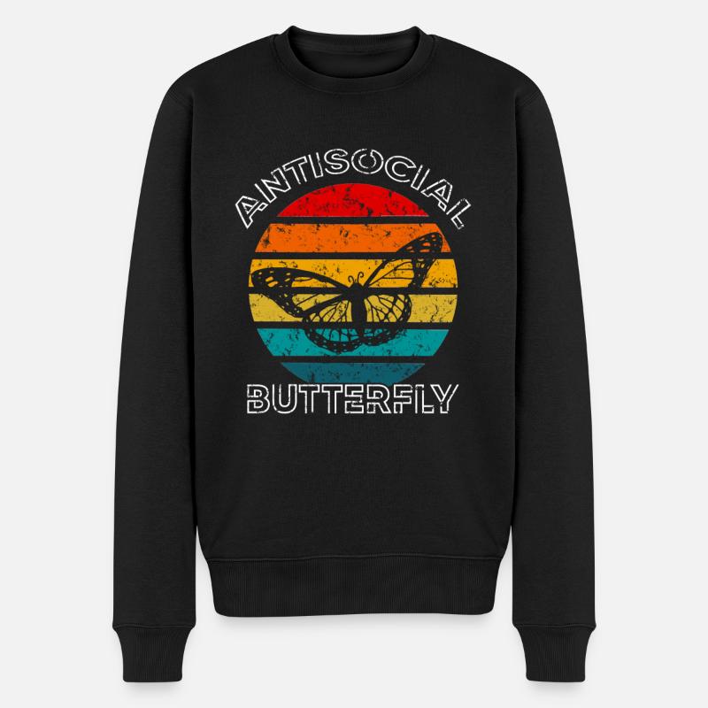 Antisozialer Schmetterling Introvertierter Jahrgang - Männer Premium Bio Pullover - Schwarz