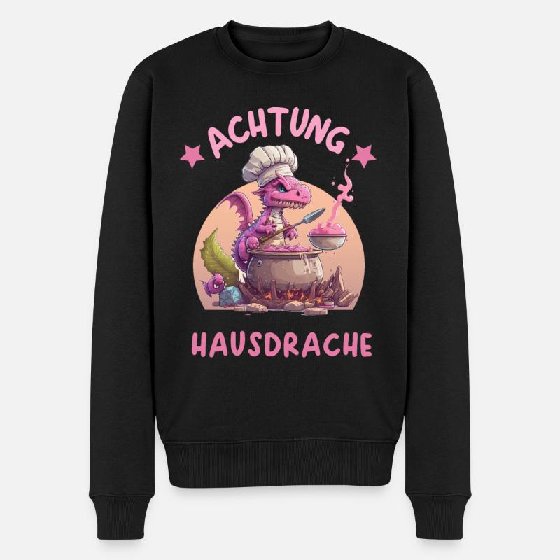 Achtung Hausdrache - Männer Premium Bio Pullover - Schwarz