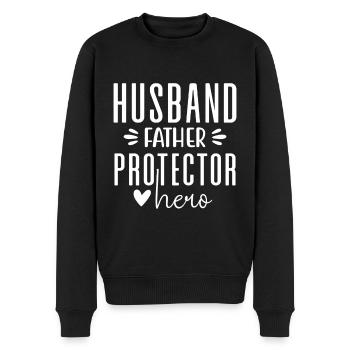 Husband Father Protector Hero - Papa Vatertag - Männer Premium Bio Pullover - Schwarz - Vorne - Nico (187cm)