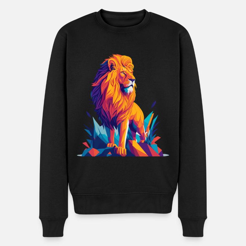 Polygon Löwe - Farbenfrohe Tier Illustration - Männer Premium Bio Pullover - Schwarz