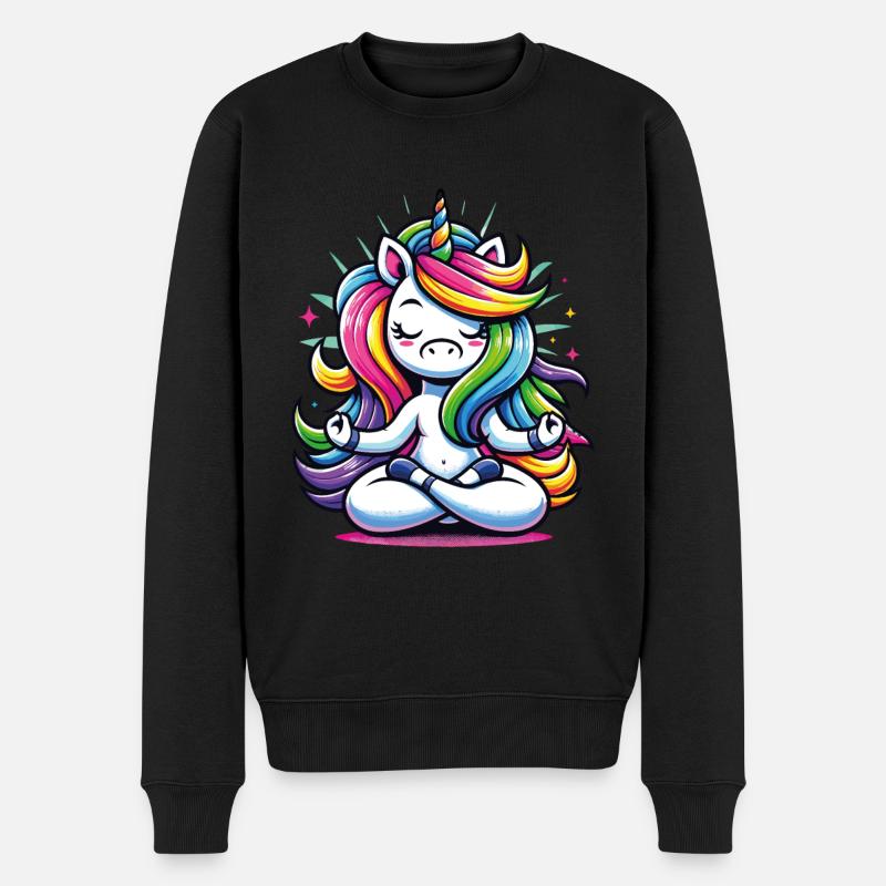 Einhorn Yoga Meditation - Coole Frau Geschenk - Männer Premium Bio Pullover - Schwarz