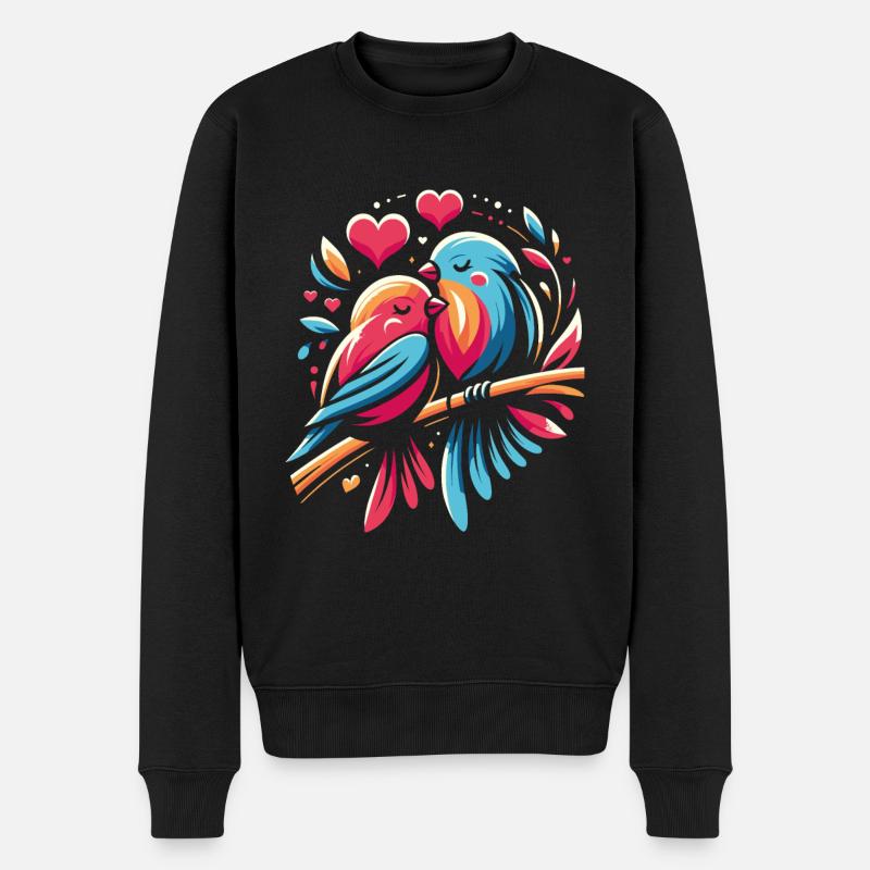 Niedliches Vogelpaar Valentinstag Liebe - Männer Premium Bio Pullover - Schwarz