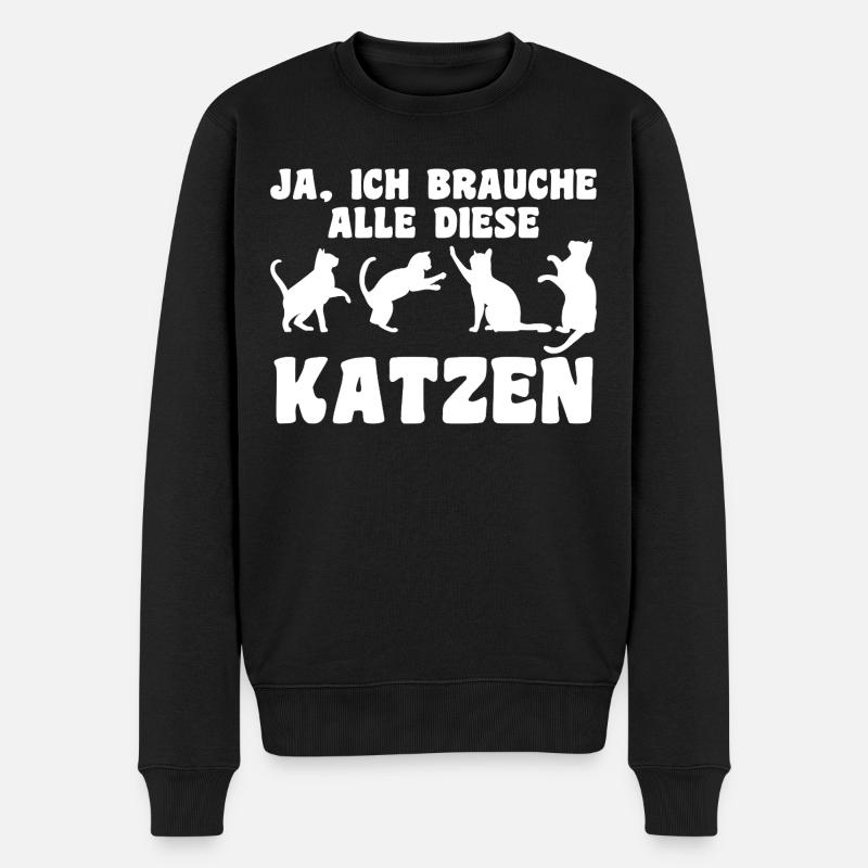 Katze Tier Katzen Geschenk - Männer Premium Bio Pullover - Schwarz