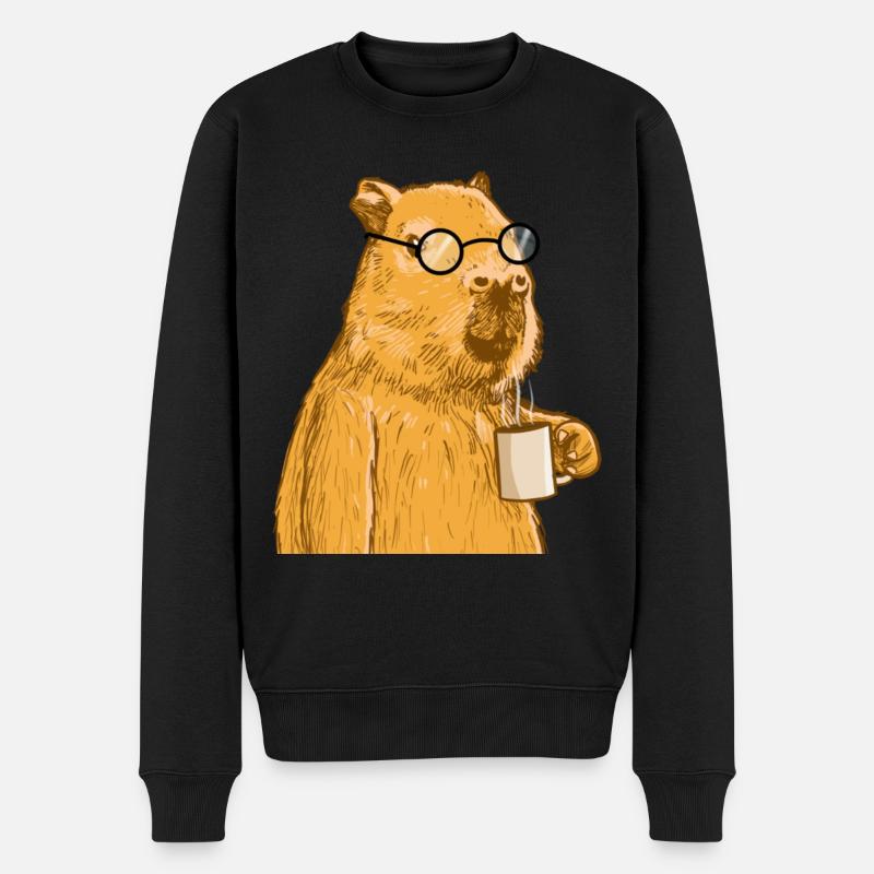 Capybara mit Brille - Männer Premium Bio Pullover - Schwarz