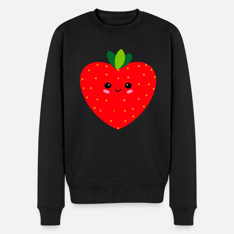 funny strawberry with face - Männer Premium Bio Pullover - Schwarz