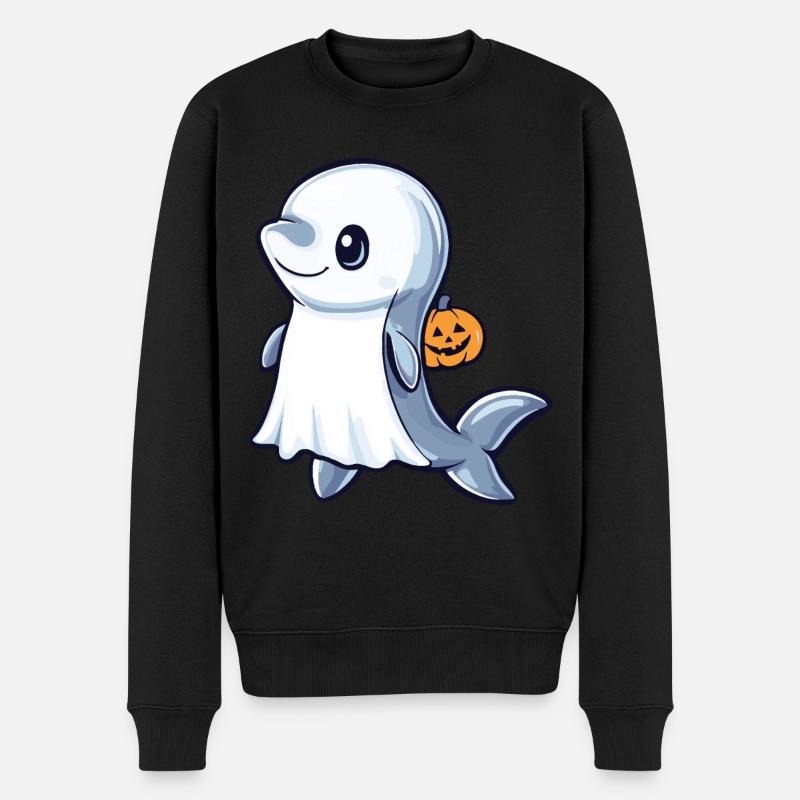 Dolphin Halloween Comic Ghost - Men's Premium Organic Jumper - black