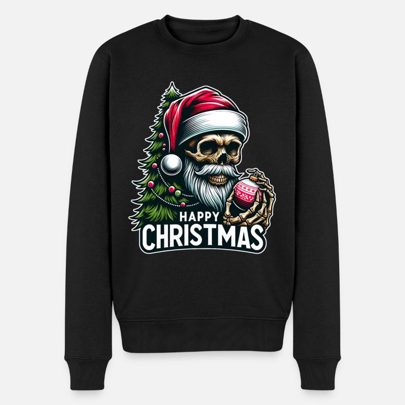Weihnachtsmann Skull mit Christbaumkugel - Männer Premium Bio Pullover - Schwarz