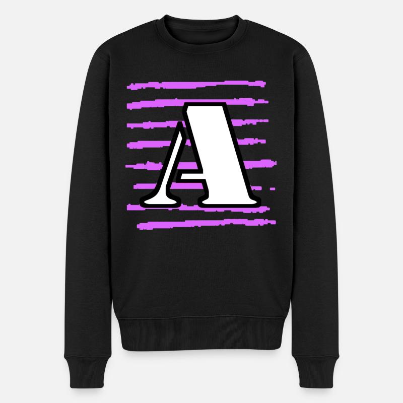 noir blanc violet rayé a - Pull Premium bio Homme - noir